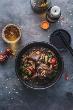 Stew lamb in pot, popular Hong Kong dish during winter Stock Photos