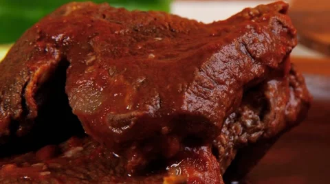 Stew red beef meat served on wooden tableware Vídeos de archivo 48065509