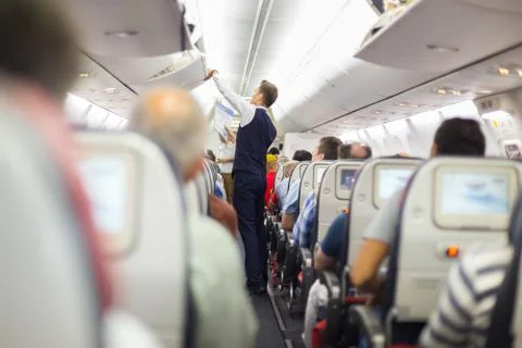 Steward on the airplane. Stock Photos