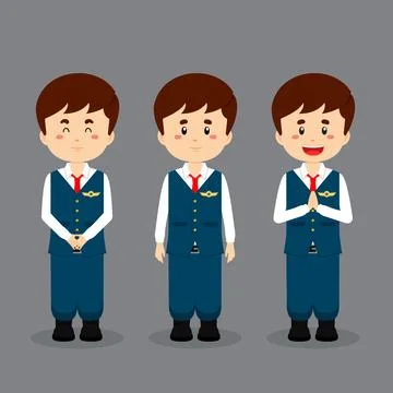 Steward Character with Various Expression Stock Illustration