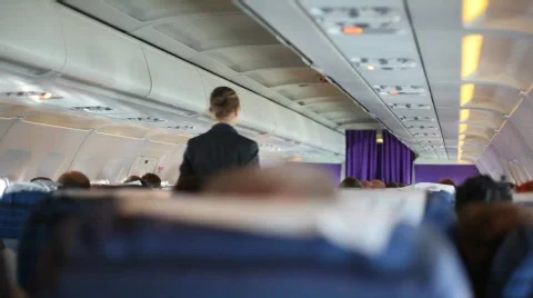 Steward in plane salon Stock Footage