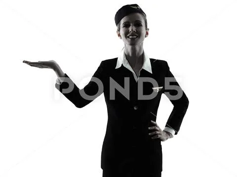 Stewardess cabin crew woman hands open isolated silhouett Stock Photos