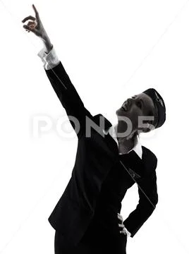 Stewardess cabin crew woman pointing showing isolated silhouette Stock Photos