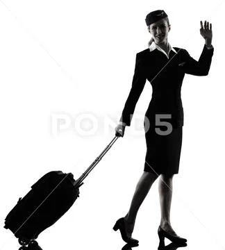 Stewardess cabin crew woman Saluting isolated silhouette Stock Photos