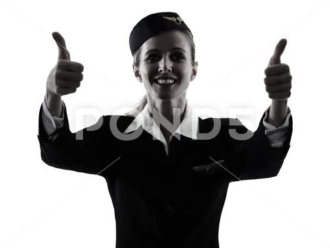 Stewardess cabin crew woman Thumbs Up silhouette Stock Photos