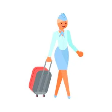 Stewardess character with suitcase Stock Illustration