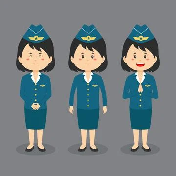 Stewardess Character with Various Expression Stock Illustration