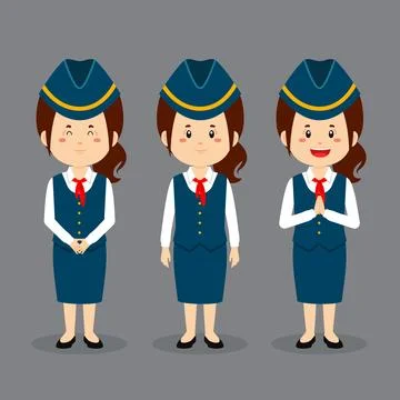Stewardess Character with Various Expression Stock Illustration