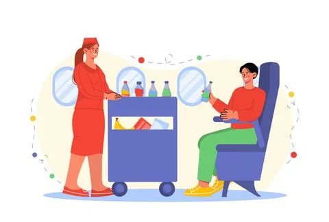 Stewardess with client at plane vector Stock Illustration