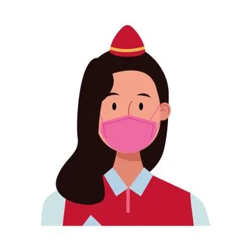 Stewardess female worker using face mask for covid19 Illustrazione stock