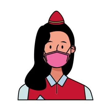 Stewardess female worker using face mask for covid19 Illustrazione stock