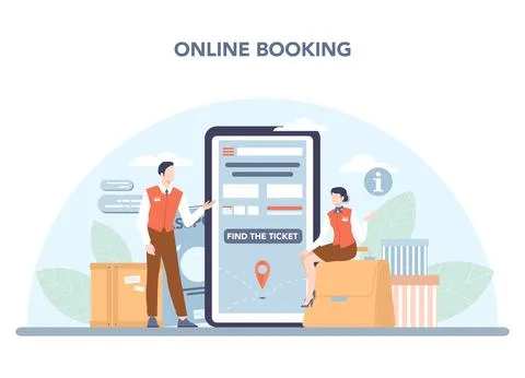 Stewardess online service or platform. Flight attendants help passenger Stock Illustration