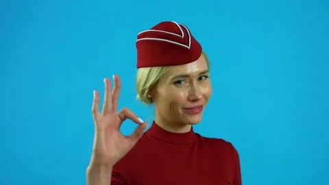 The stewardess shows that everything is in order Stock Footage 93822093