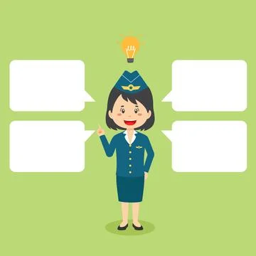 Stewardess Shows Get Idea with Bubble Text Stock Illustration