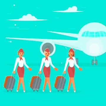 Stewardesses characters with suitcase Stock Illustration
