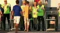 Stewards at the entrance on Olympiyskiy stadium before final match of EURO 2012 HD Footage