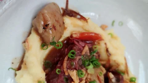 Stewed beef cheeks with mashed potatoes Stock Footage 282818068