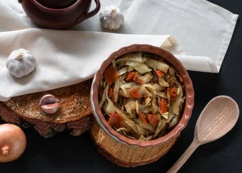 Stewed cabbage bowl Stock Photos