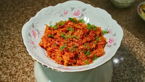 Stewed cabbage with herbs, play with light, presentation Stock Footage 153807730