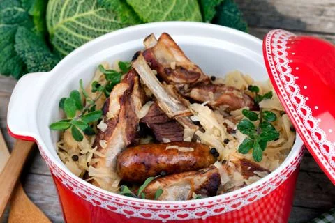 Stewed Cabbage With Roasted Meat Stock Photos