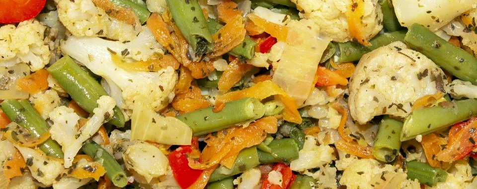 Stewed cauliflower with string beans. Stock Photos