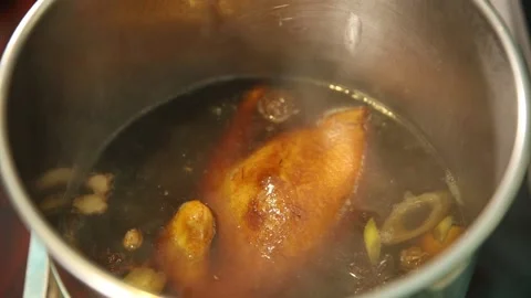 Stewed chicken cooked in large pot (4) Stock Footage 202206092