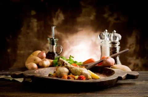 Stewed chicken with vegetables Stock Photos