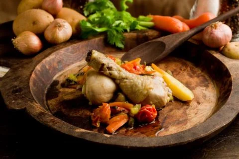 Stewed chicken with vegetables Stock Photos