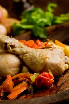 Stewed chicken with vegetables Stock Photos