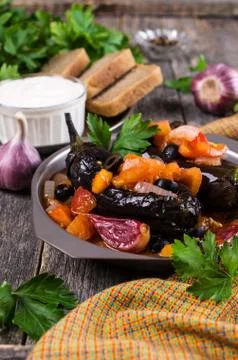 Stewed eggplant with vegetables Stock Photos