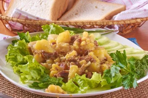 Stewed potatoes with beef close up Stock-Fotos