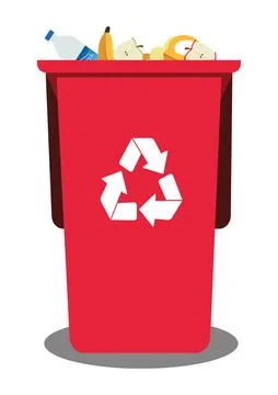 Stewed Red Garbage Can. Recycle Bin Stock Illustration