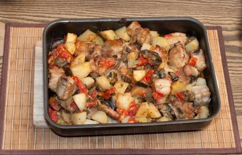Stewed vegetables with meat. Stock Photos