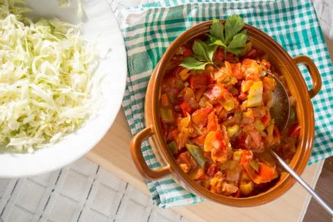 Stewed vegetables on a table Stock Photos