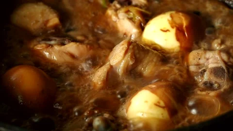 Stewing chicken in Chinese five spices sauce, in door  Chiangmai  Thailand. Stock Footage 247489743