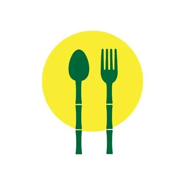 Stick bamboo spoon and fork logo design, vector graphic symbol icon illustr.. Stock Illustration