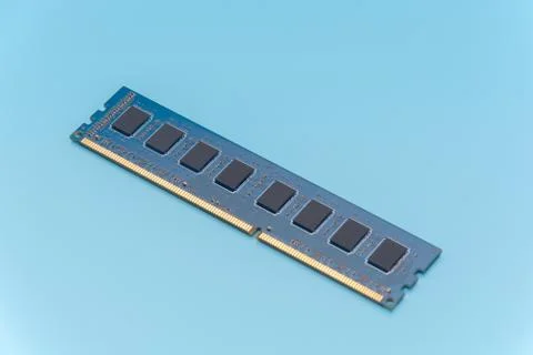 Stick of computer random access memory (RAM) on blue background Stock Photos