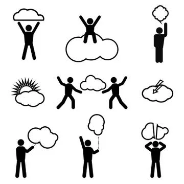 Stick Figure and Clouds Stock Illustration