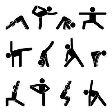 Stick figure basic yoga position set Stock Illustration