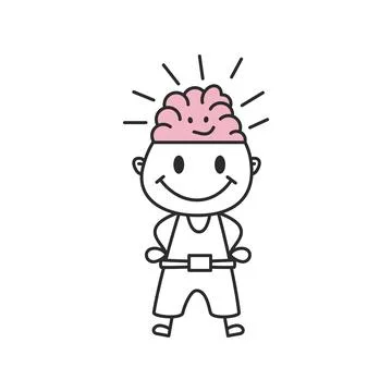 Stick Figure Boy with Glowing Brain Hand Drawn Doodle Vector Illustration Stock Illustration
