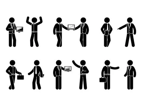 Business Manner Greetings Gesture Stick Figure Pictogram Icon