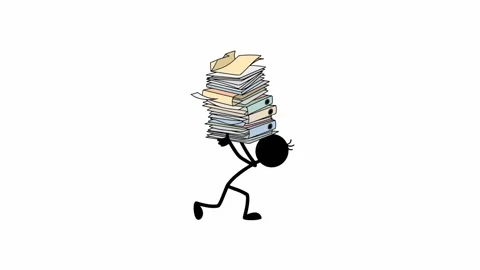 Stick Figure Carrying Large Stack of Office Paperwork and Files Video stock 337757937