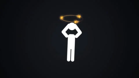 Stick figure character feeling dizzy with golden stars spinning 4K Stock Footage 339029526