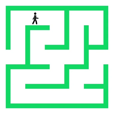 Stick figure character walks through a green line maze to find the exit Stock Footage 340514008