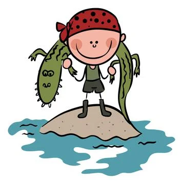 Stick Figure Crocodile Hunter Vector Illustration Illustrazione stock
