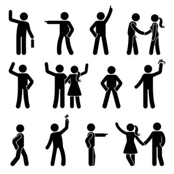 Stick figure different arms position set Stock Illustration