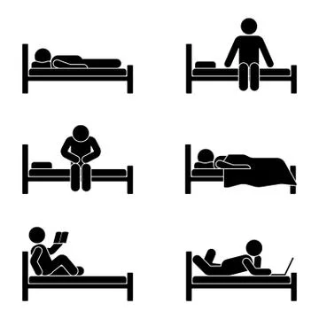 Stick figure different position in bed Stock Illustration