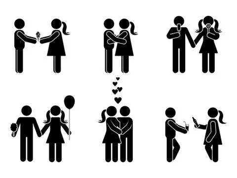 Stick Figure Different Romantic Position Set Stock Illustration