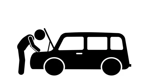 Stick figure fixing a broken car animation Stock Footage 317881707