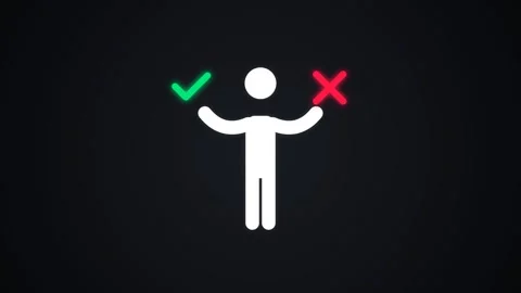 Stick figure icon choosing between checkmark and cross symbols 4K Stock Footage 339029602